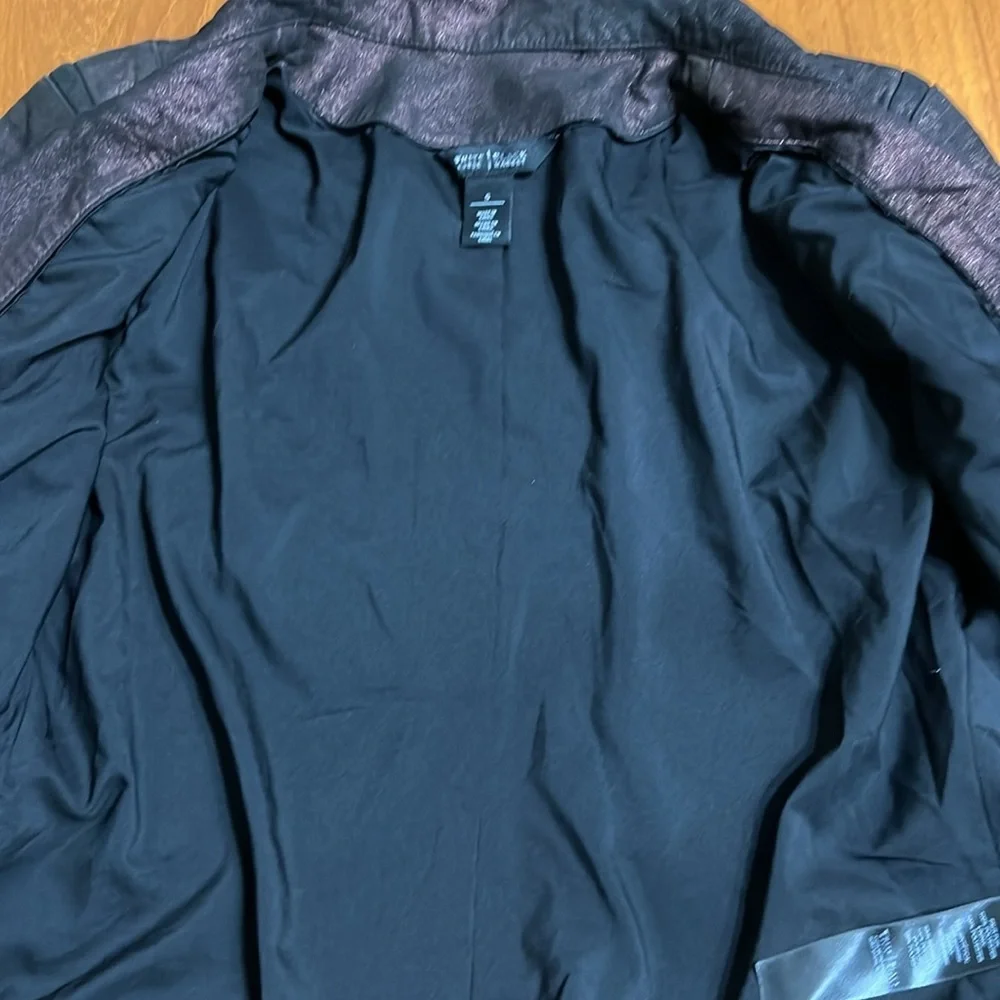 WHBM Motto Metallic Black Suede Faux Jacket Small